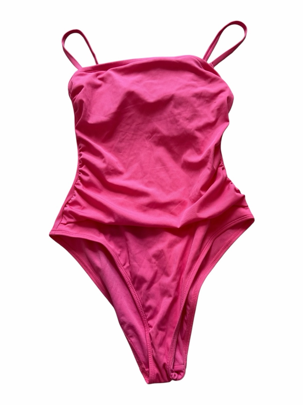 Ribbed Bright Pink One-Piece Swimsuit with Slim Straps